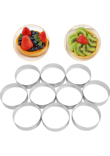 10 Adet Dairesel Tart Yüzükler Delikli Paslanmaz Çelik Meyve Pastası Kiş Kek Mus Kalıp Mutfak Pişirme Kalıp 7 cm (Yurt Dışından) modelleri