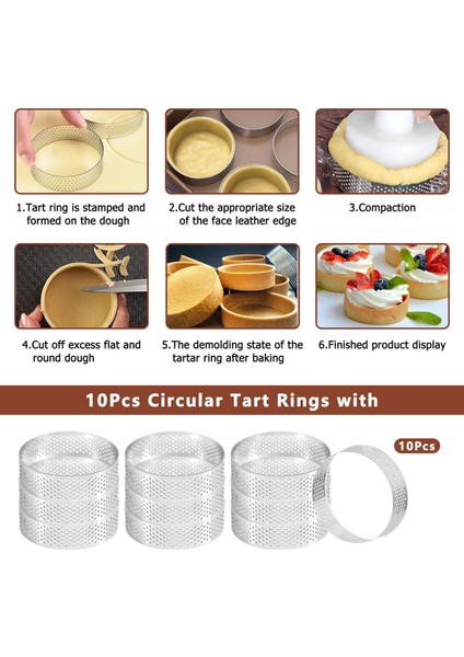 10 Adet Dairesel Tart Yüzükler Delikli Paslanmaz Çelik Meyve Pastası Kiş Kek Mus Kalıp Mutfak Pişirme Kalıp 7 cm (Yurt Dışından) indirimleri
