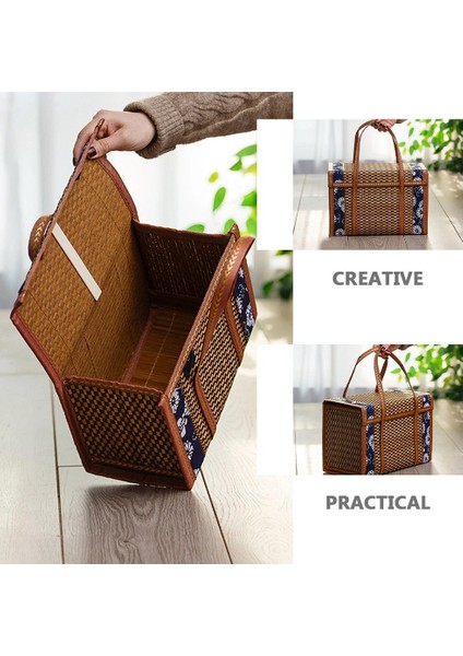 Piknik Dokuma Sepet Hasır Saklama Çantası Kolu Katlanmış Meyve Alışveriş Gıda Kolu Rattan Çim Katlanabilir Bambu Sepet (Yurt Dışından) indirimleri