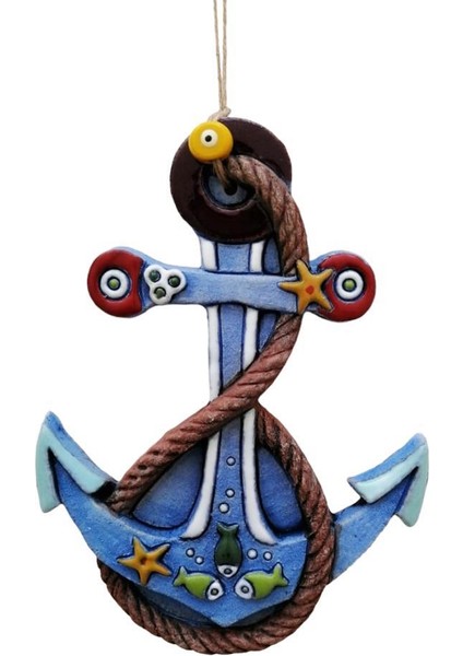 Özel Tasarım Halat Süslemeli Çapa Seramik Dekoratif Duvar Süsü Ev Bahçe Dekorasyon