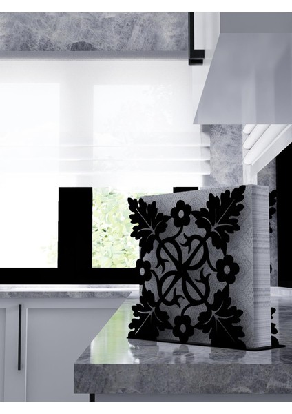 Motif Model-9 Metal Desenli Peçetelik - Siyah