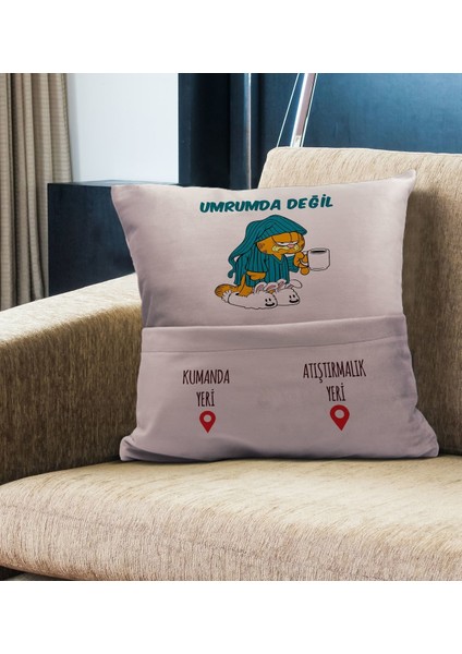 Eğlenceli Tasarımlı Organizer Kumanda ve Atıştırmalık Cepli Pembe Kırlent Yastık- 6, Ev Dekoru, fiyatları