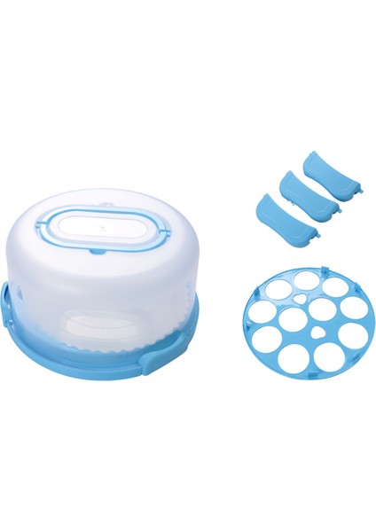 Kapaklı ve Saplı Kek Cupcake Taşıyıcı + Kubbeli Kek Standı Plakası Kapaklı 10 Inç Yuvarlak Kek Kabı Tutucu Mavi (Yurt Dışından)