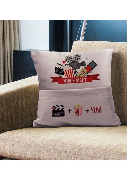 Eğlenceli Tasarımlı Organizer Kumanda ve Atıştırmalık Cepli Pembe Kırlent Yastık- 11, Ev Dekoru, fiyatları