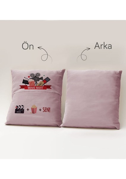 Eğlenceli Tasarımlı Organizer Kumanda ve Atıştırmalık Cepli Pembe Kırlent Yastık- 11, Ev Dekoru, modelleri