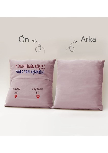 Eğlenceli Tasarımlı Organizer Kumanda ve Atıştırmalık Cepli Pembe Kırlent Yastık- 10, Ev Dekoru,