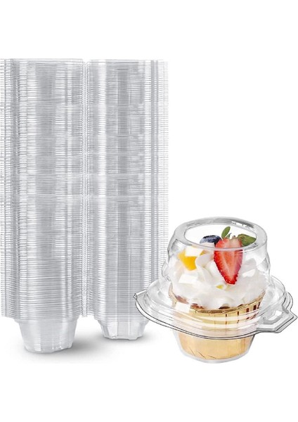 50'li Paket Bireysel Cupcake Kapları, Istiflenebilir Tek Bölmeli Tek Kullanımlık Hava Geçirmez Kubbe Kapaklı Taşıyıcı Tutucu Kutu (Yurt Dışından)