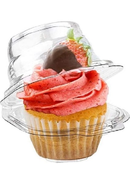 50'li Paket Bireysel Cupcake Kapları, Istiflenebilir Tek Bölmeli Tek Kullanımlık Hava Geçirmez Kubbe Kapaklı Taşıyıcı Tutucu Kutu (Yurt Dışından)