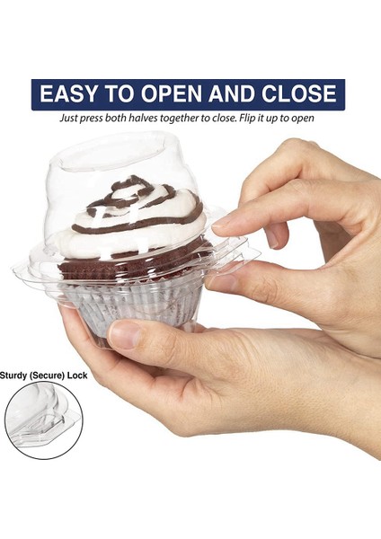 50'li Paket Bireysel Cupcake Kapları, Istiflenebilir Tek Bölmeli Tek Kullanımlık Hava Geçirmez Kubbe Kapaklı Taşıyıcı Tutucu Kutu (Yurt Dışından)