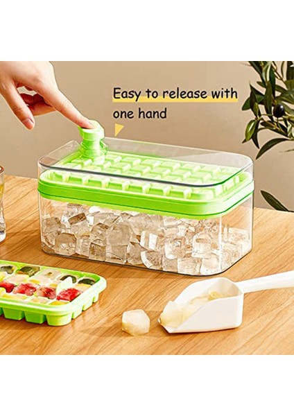 Kapaklı ve Hazneli Ice-Cube Tepsisi, Dondurucu Için Ice-Cube Tepsileri, 32 Parça Ice-Cube Kalıbı (Yeşil) (Yurt Dışından)