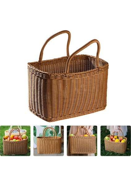 Sepet Dokuma Hasır Sepetler Piknik Kolu Depolama Rattan Pazar Çiçek Kolları Saman Meyve Hediye Alışveriş El Çantası (Yurt Dışından) fiyatları