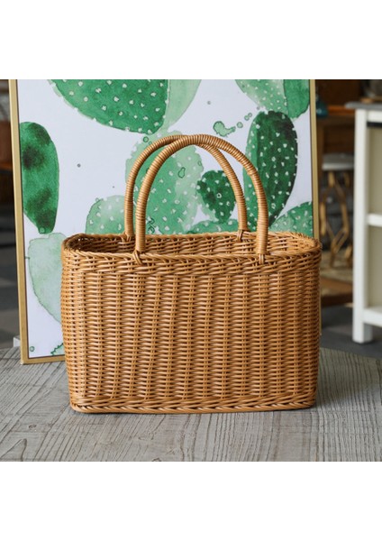 Sepet Dokuma Hasır Sepetler Piknik Kolu Depolama Rattan Pazar Çiçek Kolları Saman Meyve Hediye Alışveriş El Çantası (Yurt Dışından) indirimleri