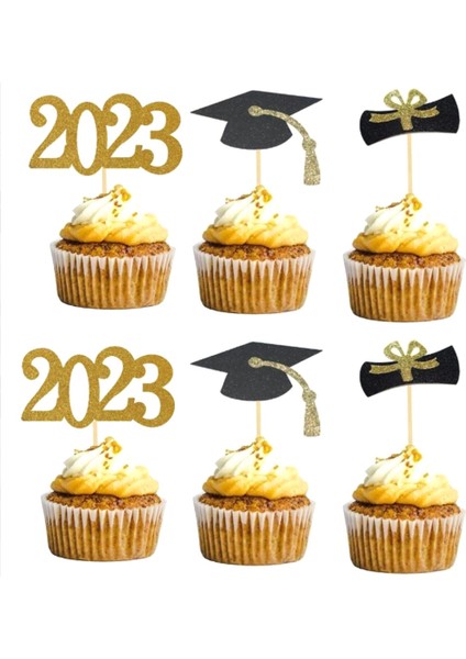 48PCS 2023 Yıl Altın Mezuniyet Cupcake Toppers, Yemek Dekoru/mezuniyet Grad Cap Parti/mini Insert (Yurt Dışından)