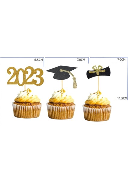 48PCS 2023 Yıl Altın Mezuniyet Cupcake Toppers, Yemek Dekoru/mezuniyet Grad Cap Parti/mini Insert (Yurt Dışından)