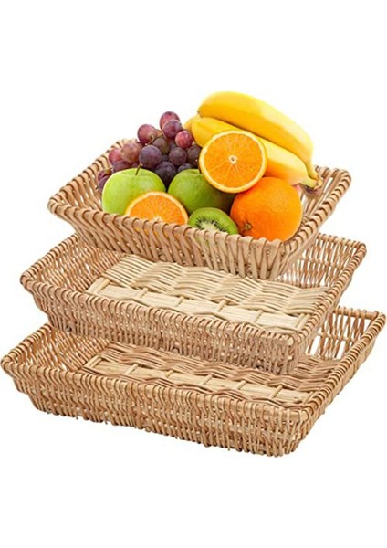 Paket Dikdörtgen Dokuma Meyve Sepetleri, Hasır Ekmek Sepeti Servis Tepsileri Rattan Saklama Sepetleri, Atıştırmalıklar, Meyveler Vb. Için (Yurt Dışından)