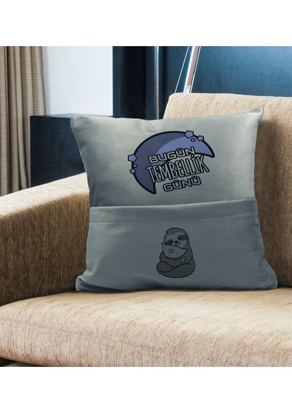 Eğlenceli Tasarımlı Organizer Kumanda ve Atıştırmalık Cepli Gri Kırlent Yastık- 14, Ev Dekoru, fiyatları
