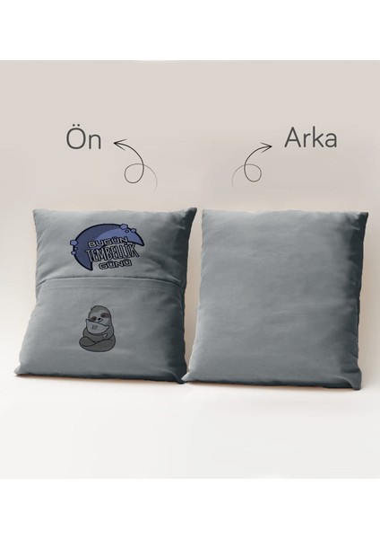 Eğlenceli Tasarımlı Organizer Kumanda ve Atıştırmalık Cepli Gri Kırlent Yastık- 14, Ev Dekoru, modelleri