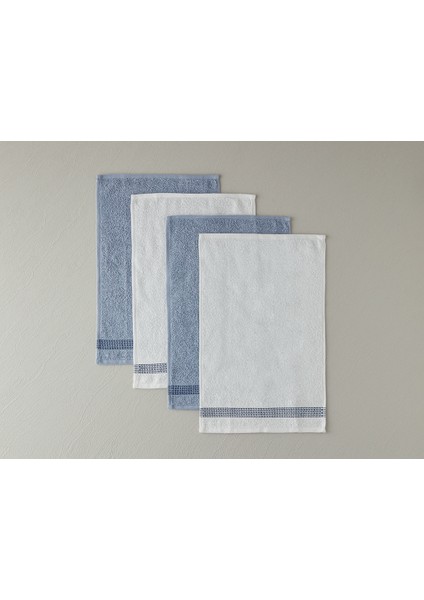 Valeria Pamuk Bordürlü 4’lü Havlu Seti 30X45 cm Beyaz-Açık Gri-Mavi-Lacivert