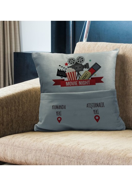 Eğlenceli Tasarımlı Organizer Kumanda ve Atıştırmalık Cepli Gri Kırlent Yastık- 12, Ev Dekoru, fiyatları