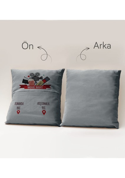 Eğlenceli Tasarımlı Organizer Kumanda ve Atıştırmalık Cepli Gri Kırlent Yastık- 12, Ev Dekoru, modelleri