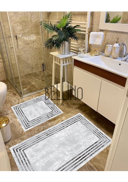 Yıkanabilir Kaymaz Pamuk Dokuma Taban Leke Tutmaz Çerçeveli Banyo Paspası 2 Li Klozet Takımı