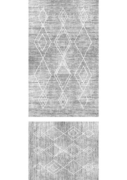 Yıkanabilir Kaymaz Pamuk Dokuma Taban Gri Iskandinav Desenli 60X100-50X60 2'li Banyo Paspası 26