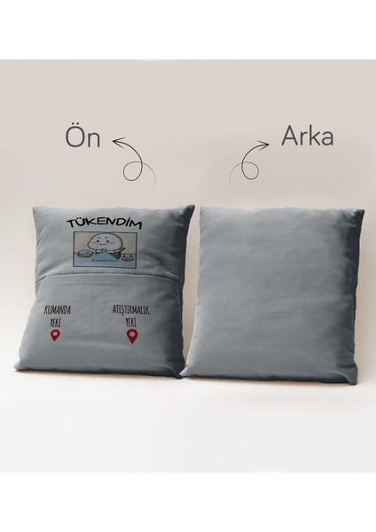 Eğlenceli Tasarımlı Organizer Kumanda ve Atıştırmalık Cepli Gri Kırlent Yastık- 3, Ev Dekoru, modelleri