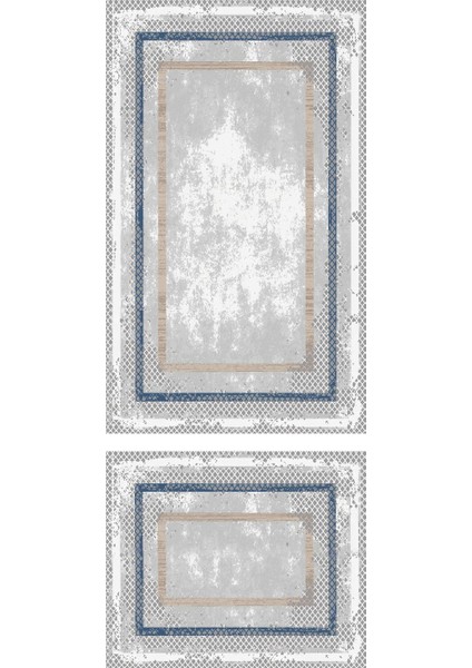Yıkanabilir Kaymaz Pamuk Dokuma Taban Renkli Çerçeve Desenli 60X100-50X60 2'li Banyo Paspası 32
