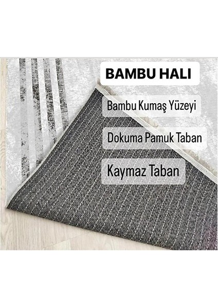 Yıkanabilir Kaymaz Pamuk Dokuma Taban Gri Siyah Çerçeve Desenli 60X100-50X60 2'li Banyo Paspası 34