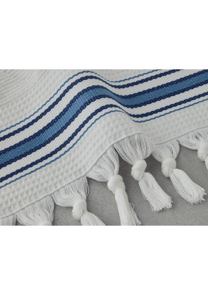 Cool Stripe Pamuklu Çizgili Banyo Havlusu Takımı Ekru - Mavi