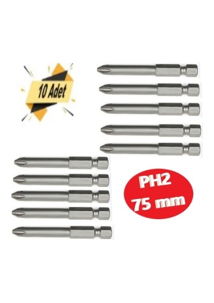 Bits Uç, Yıldız Matkap Ucu PH2X75 mm 10 Adet