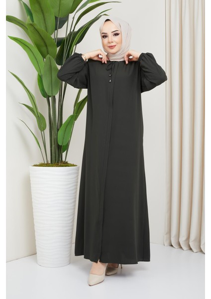 Önü Patlı Büyük Beden Haki Ferace modelleri