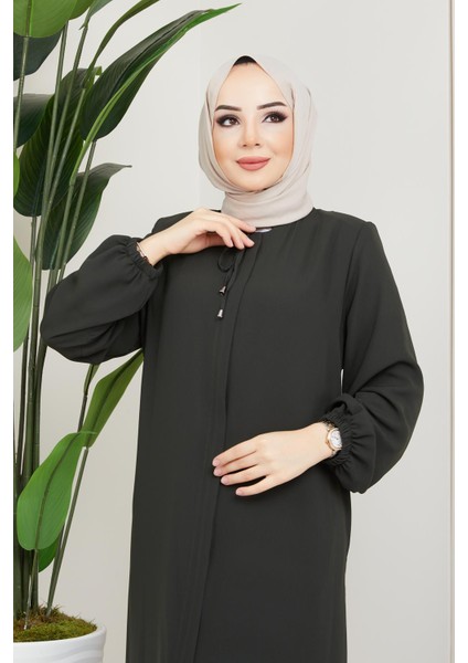 Önü Patlı Büyük Beden Haki Ferace fırsatları