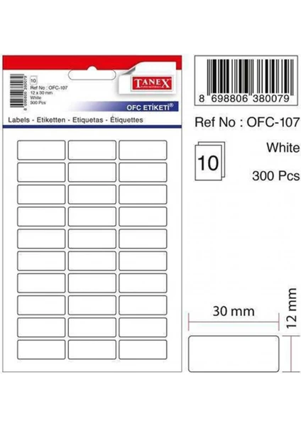 OFC-107 12x30 Mm Beyaz Ofis Etiketi 10 sayfa