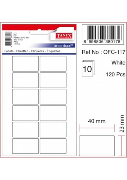 OFC-117 23x40 Mm Beyaz Ofis Etiketi 10 sayfa