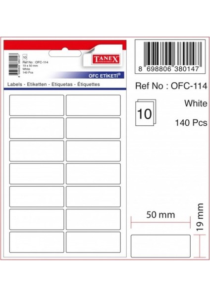 OFC-114 19x50 Mm Beyaz Ofis Etiketi 10 sayfa