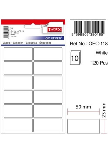 OFC-118 23x50 Mm Beyaz Ofis Etiketi 10 sayfa