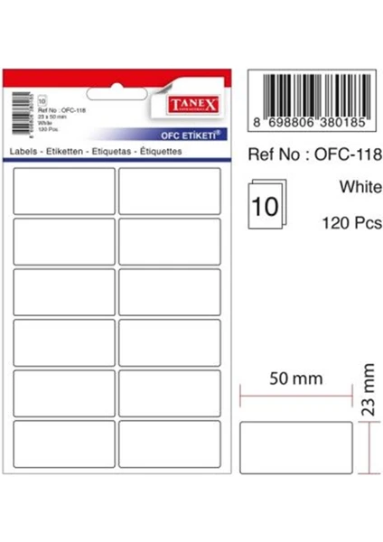 OFC-118 23x50 Mm Beyaz Ofis Etiketi 10 sayfa