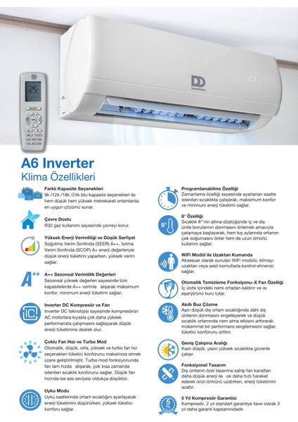 A6 A++ 12000 BTU Inverter Klima indirimleri