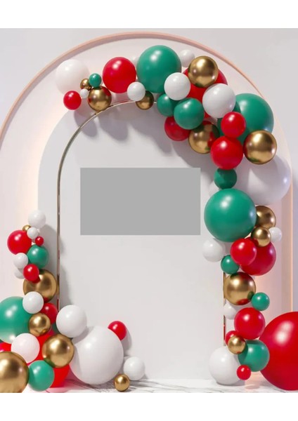 Yılbaşı Noel Balonları Kırmızı Yeşil Gold Beyaz Balon Zinciri Seti