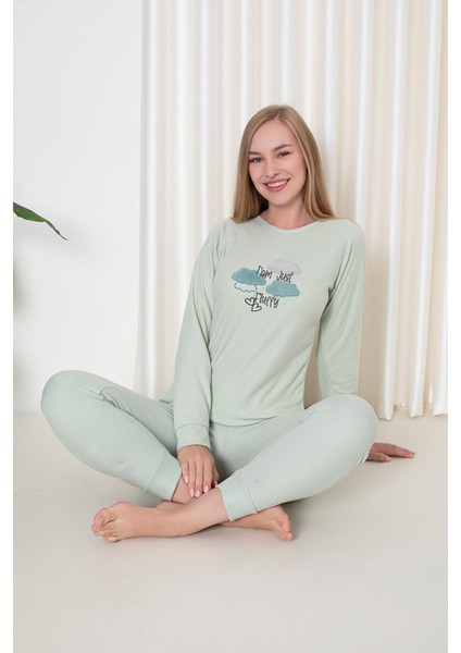 Fwn 4006 Interlok Kışlık Bulut Desenli Kadın Pijama Takımı fiyatları