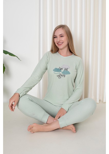 Fwn 4006 Interlok Kışlık Bulut Desenli Kadın Pijama Takımı modelleri