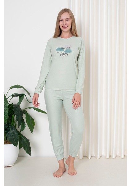 Fwn 4006 Interlok Kışlık Bulut Desenli Kadın Pijama Takımı fırsatları