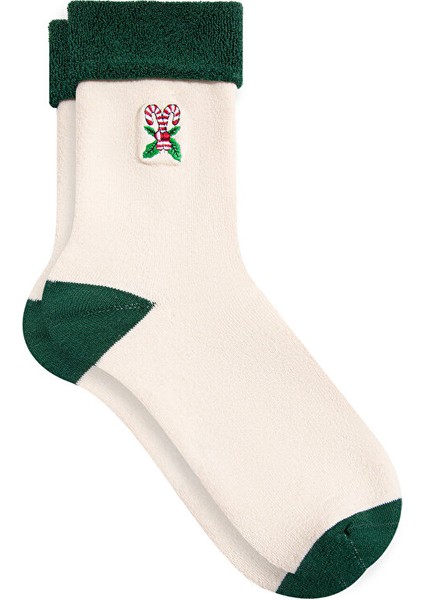 Yılbaşı Temalı Beyaz Bot Çorabı 1912192-85929