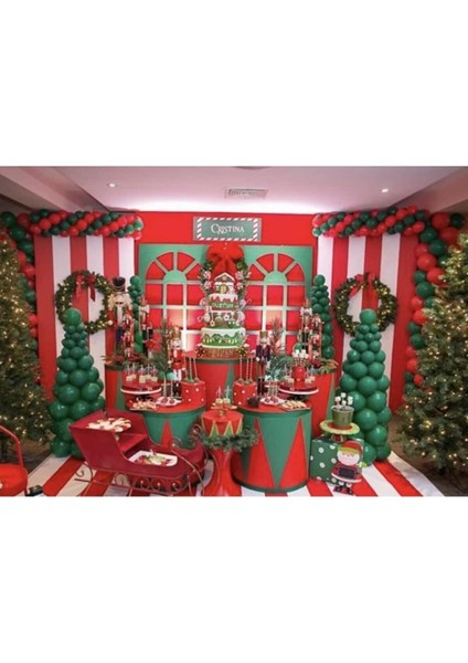 Yılbaşı Christmas Yeşil Kırmızı Noel Yılbaşı Balon 80 Adet + 5 mt Balon Zinciri