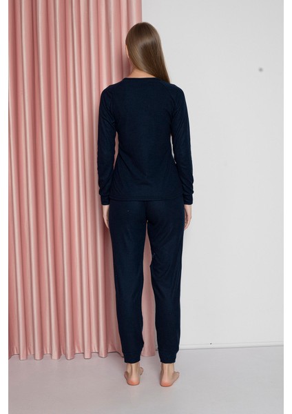 Fwn 4006 Interlok Kışlık Bulut Desenli Kadın Pijama Takımı