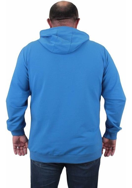 Büyük Beden Basic Mevsimlik Fermuarlı Kapüşonlu Sweat 22751 Saks