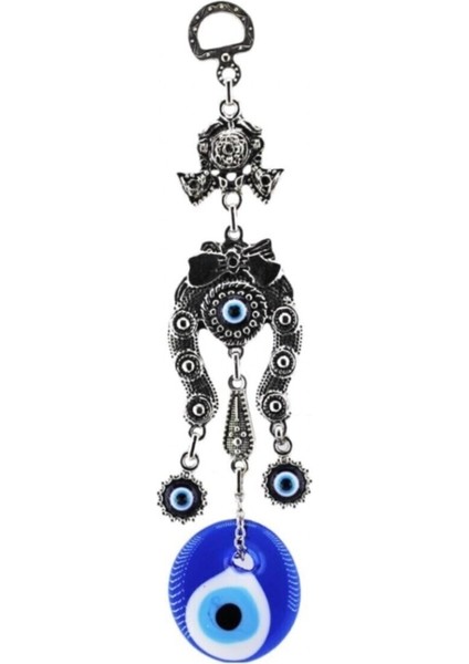 Cam Nazar Boncuklu Metal Duvar Süsü Nal Figürü Kapı Süsü 20X4 cm