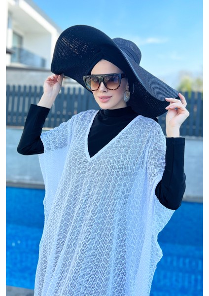 Üzerine Örme Kaftan Pareo 430-T2 Beyaz fiyatları