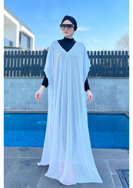 Üzerine Örme Kaftan Pareo 430-T2 Beyaz fırsatları